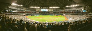 Panorama photo of the Rogers Centre during a Blue Jays game on April 29th, 2017. Taken from Section 123R, Row 34, Seat 9